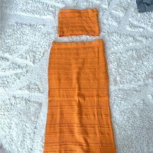 Orange Knit Women's Skirt and tube top summer set size small